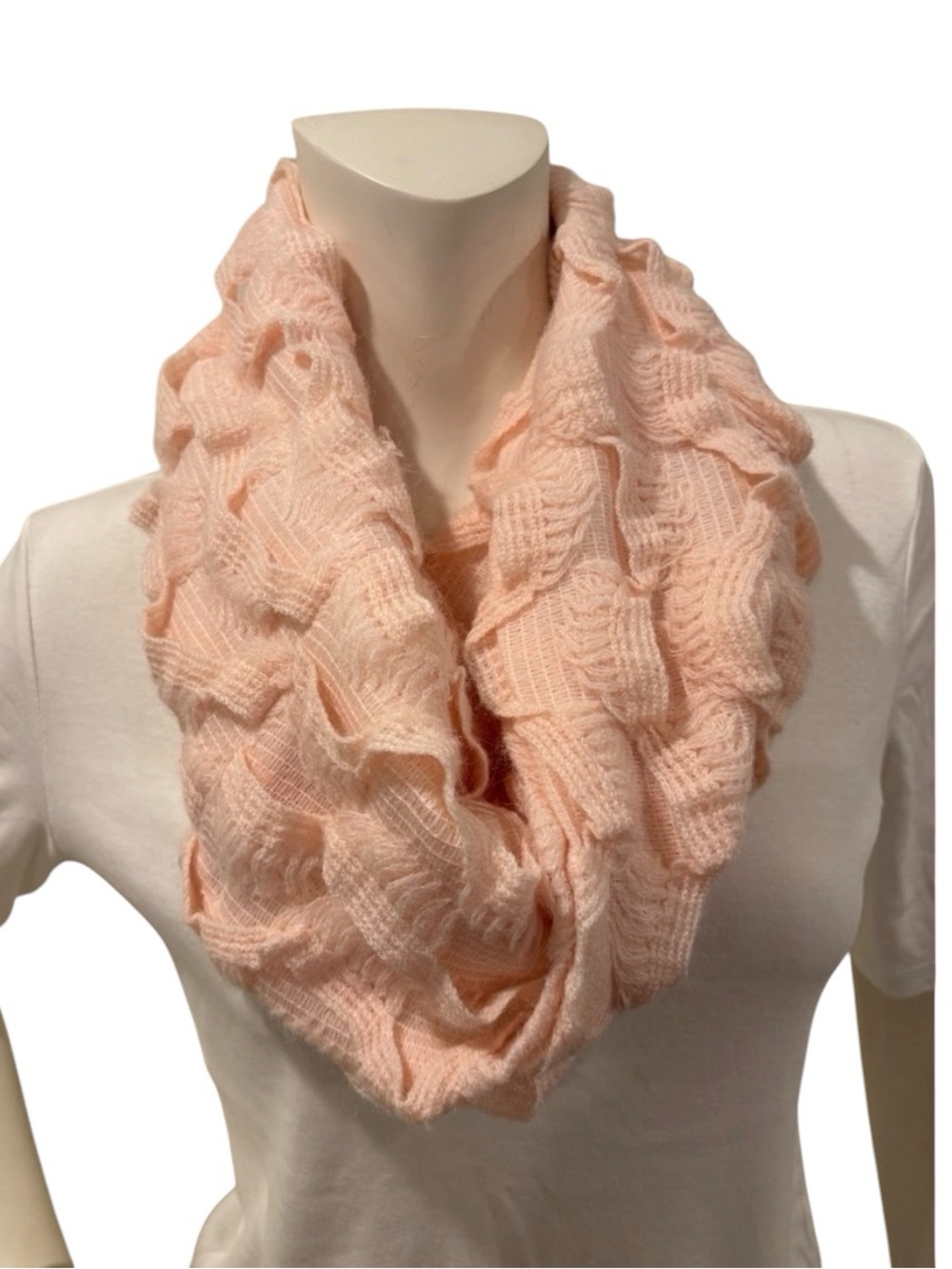 Anthropologie Madison 88 Soft Pink Ruffled Infinity Knit Scarf